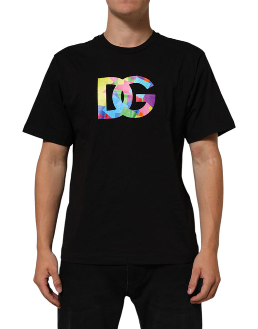 Dolce & Gabbana Black Logo Print Cotton Crew Neck T-shirt