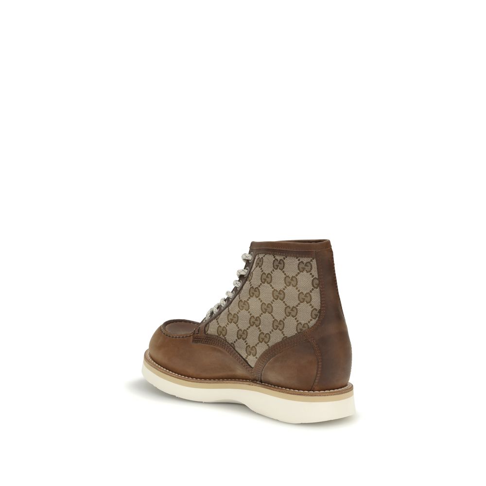 Gucci Brown Leather Lace-Up Boots
