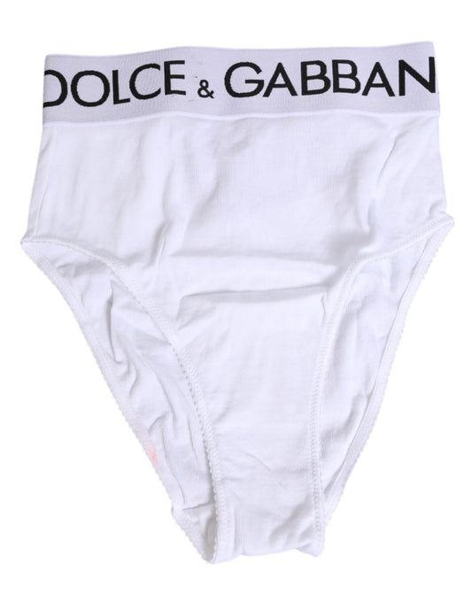 Dolce & Gabbana White Cotton Stretch High Waist Panty Underwear