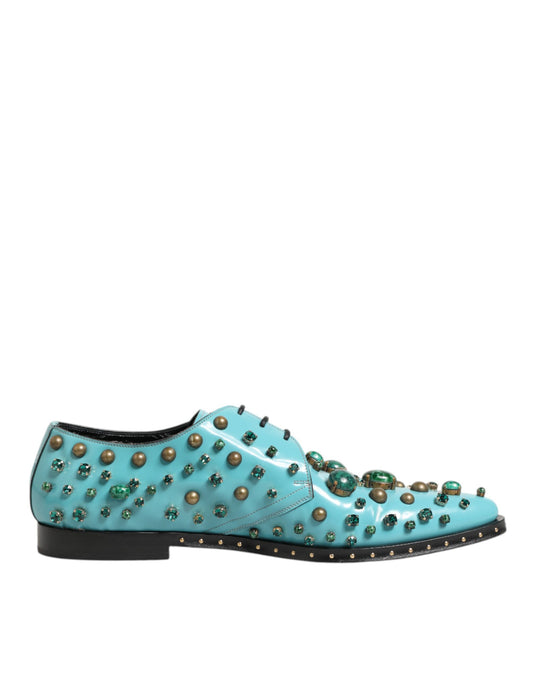 Dolce & Gabbana Turquoise Crystal Embellished Men Derby Shoes