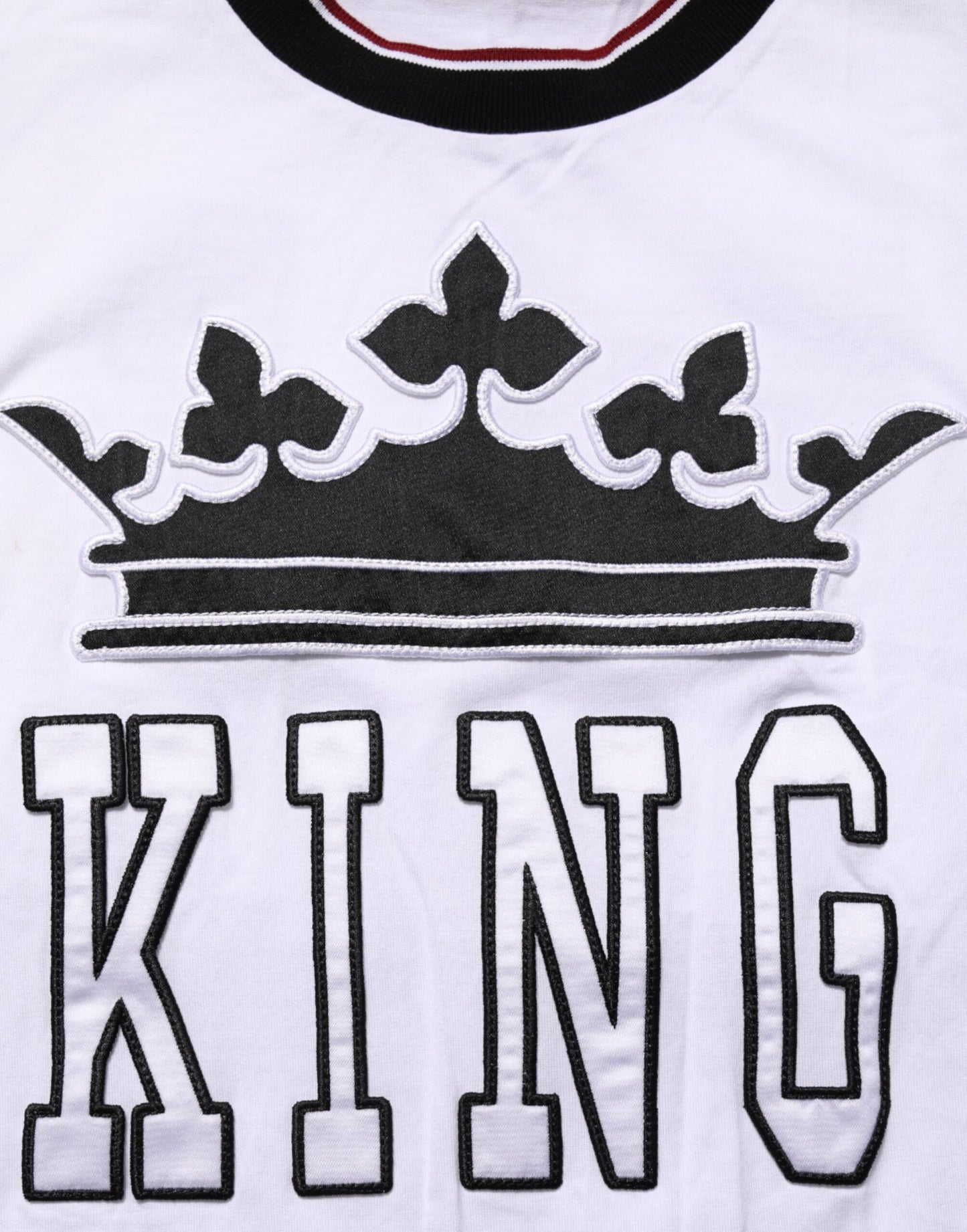 Dolce & Gabbana White Cotton Crown King Embroidery T-shirt