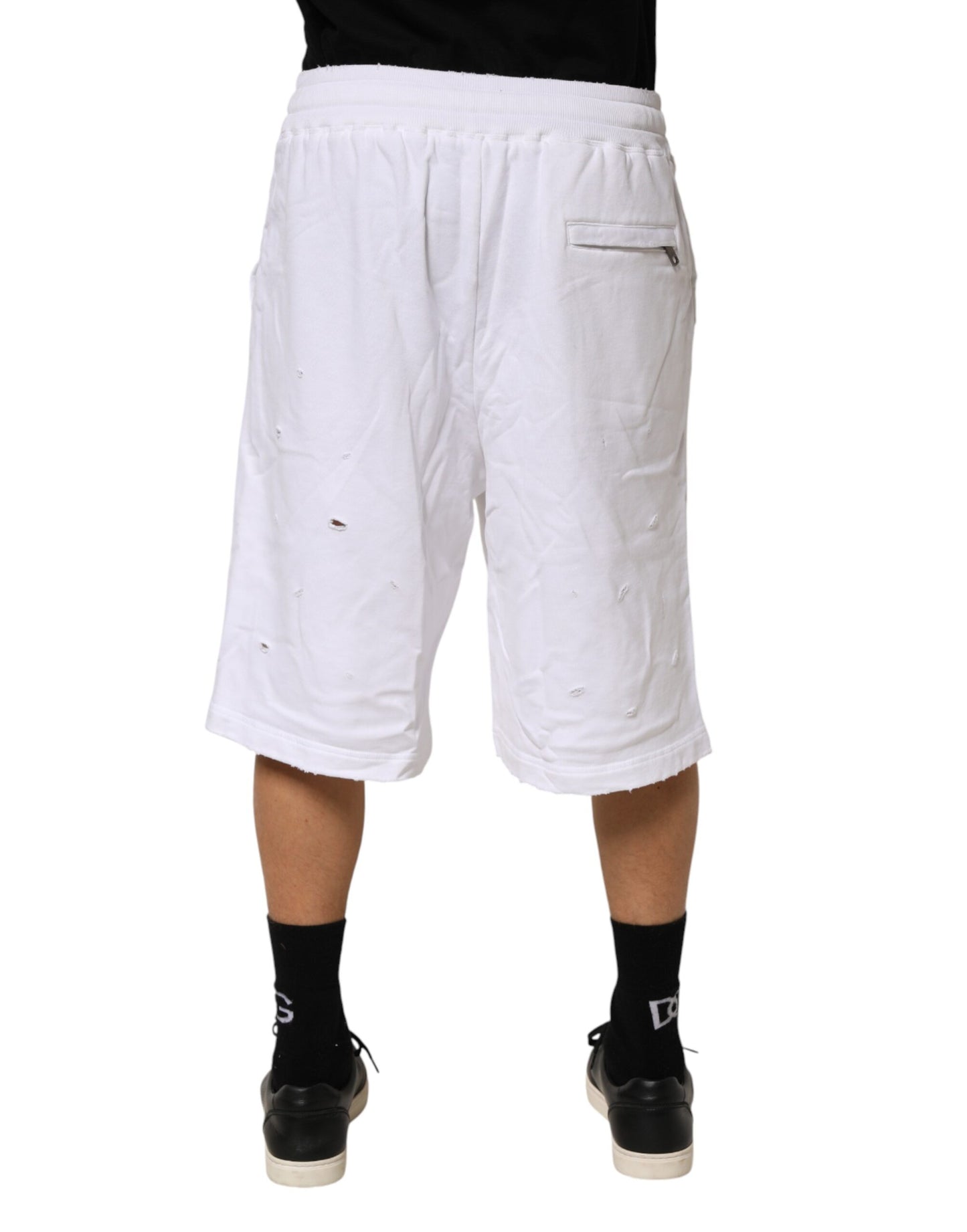 Dolce & Gabbana White Distressed Cotton Men Bermuda Shorts