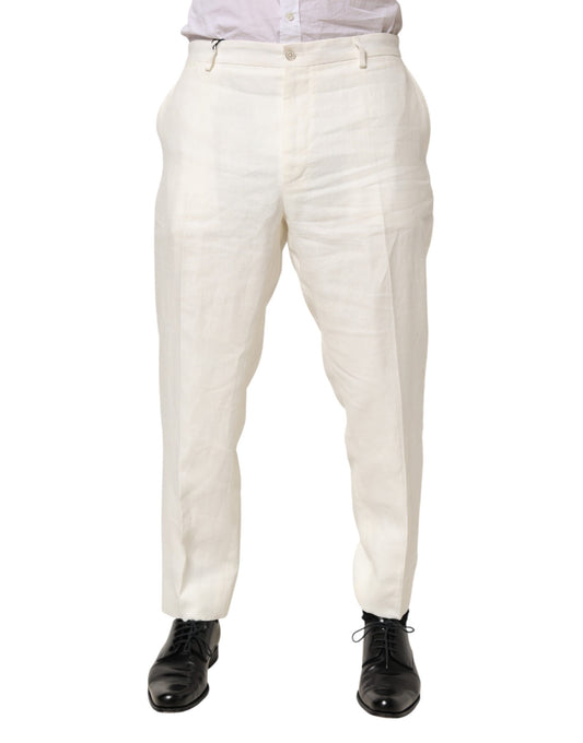 Dolce & Gabbana White Linen Formal Dress Men Trouser Pants