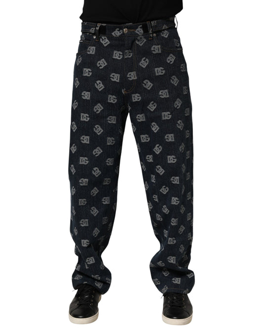 Dolce & Gabbana Blue Logo Print Straight Denim Men Jeans