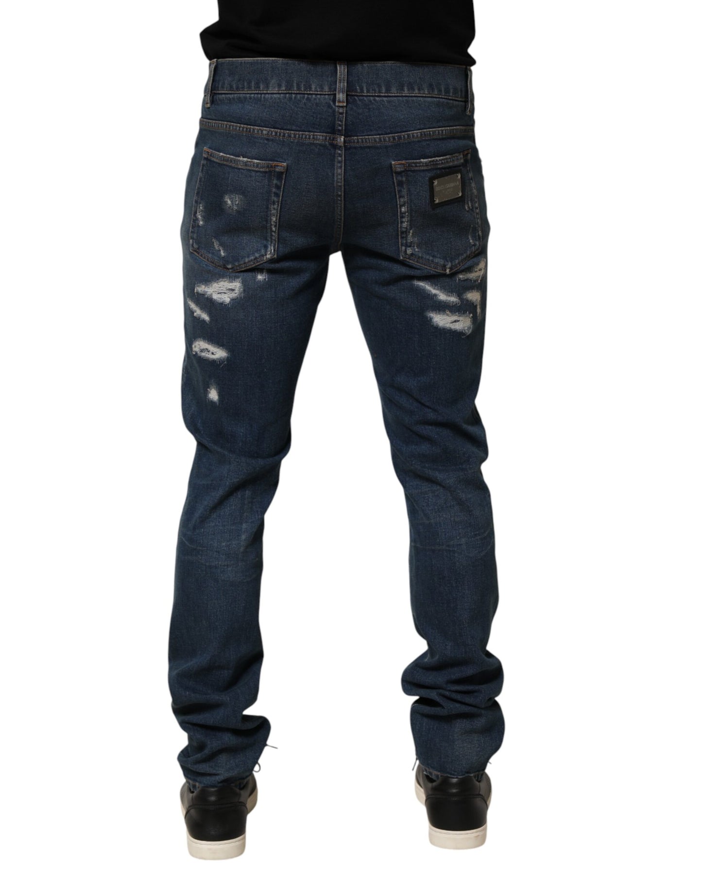 Dolce & Gabbana Blue Tattered Cotton Skinny Men Denim Jeans