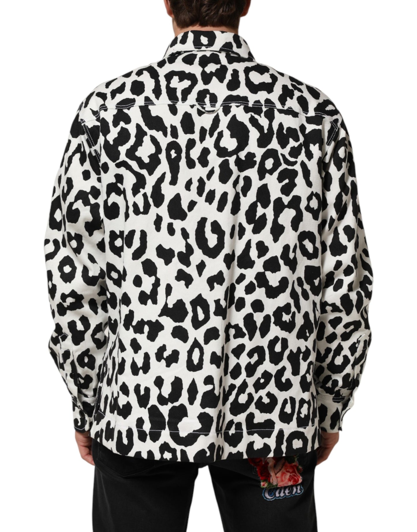 Dolce & Gabbana Black White Leopard Denim Blouson Sweater