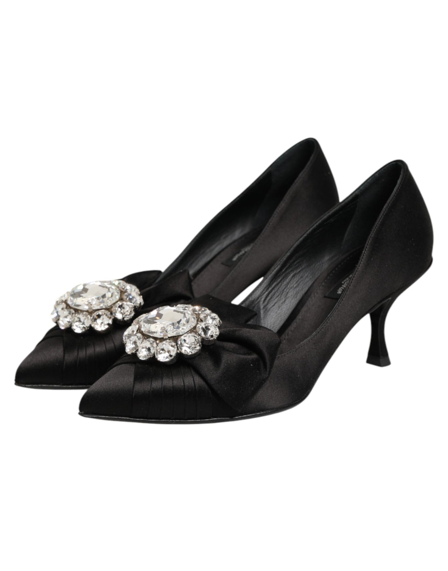 Dolce & Gabbana Black Satin Bow Crystal Embellishment Pumps Shoes