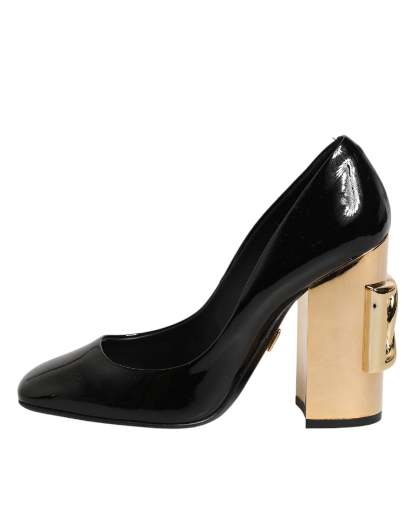 Dolce & Gabbana Black Gold Patent Leather Logo Heels Pumps Shoes