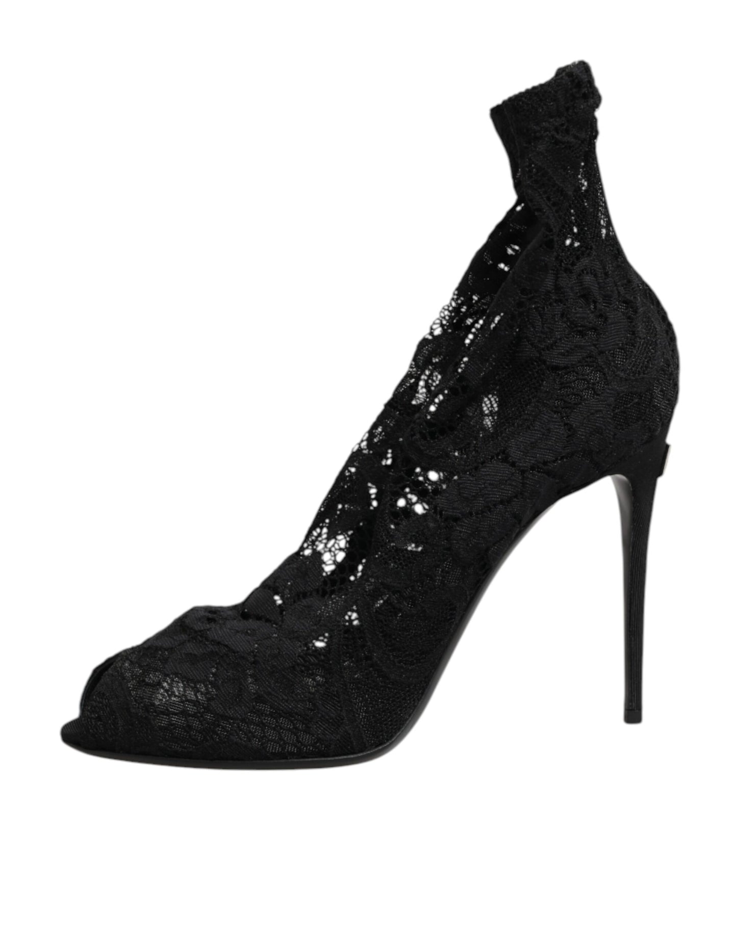 Dolce & Gabbana Black Stretch Taormina Lace Boots Shoes