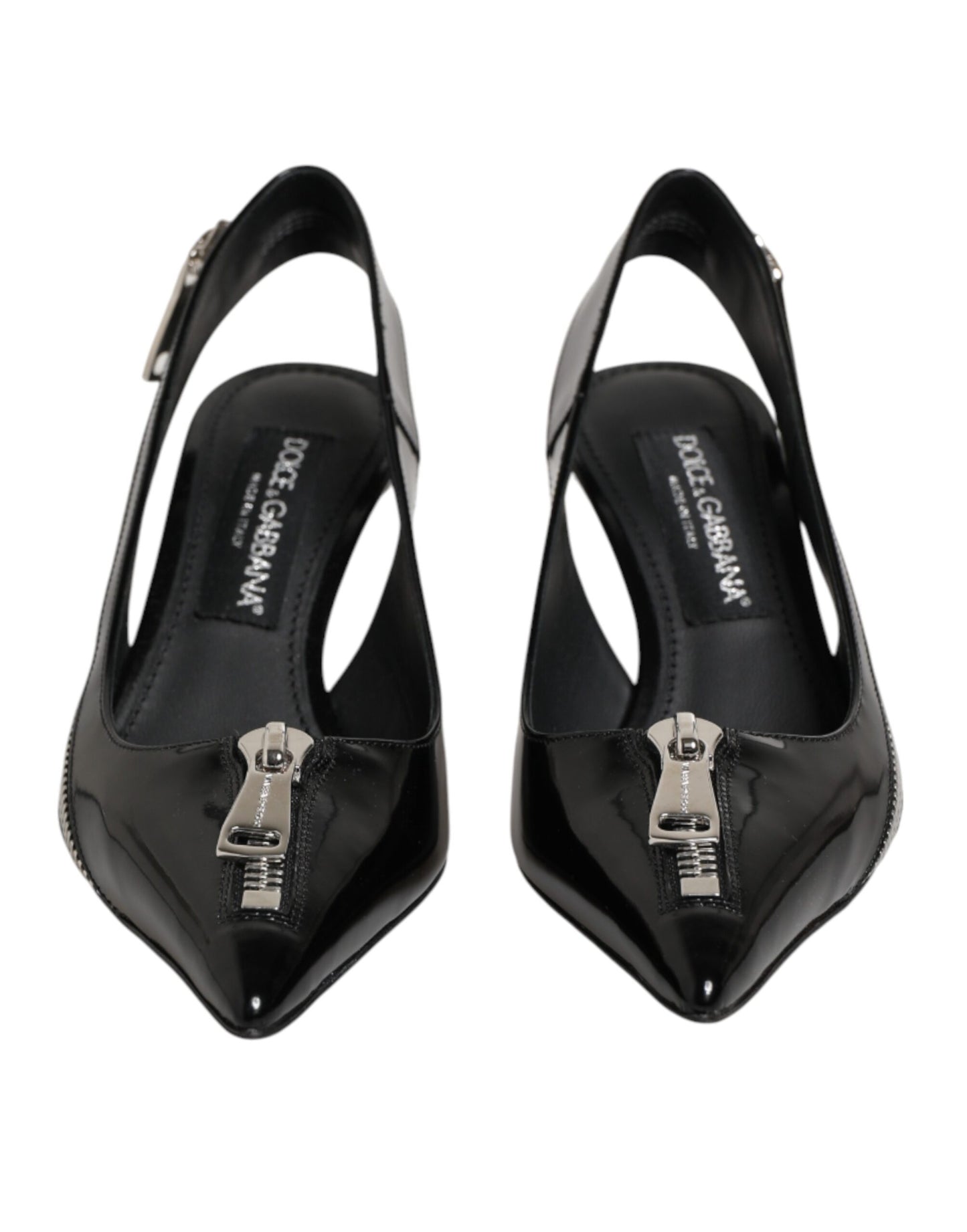 Dolce & Gabbana Black Zipper Leather Heels Slingbacks Shoes