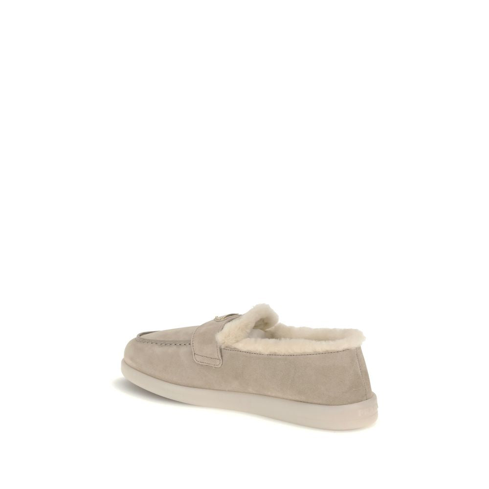 Prada Beige Leather Slip-On Loafers