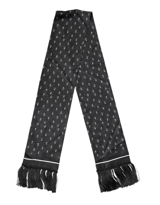 Dolce & Gabbana Black Silk Dotted Men Neck Wrap Shawl Scarf