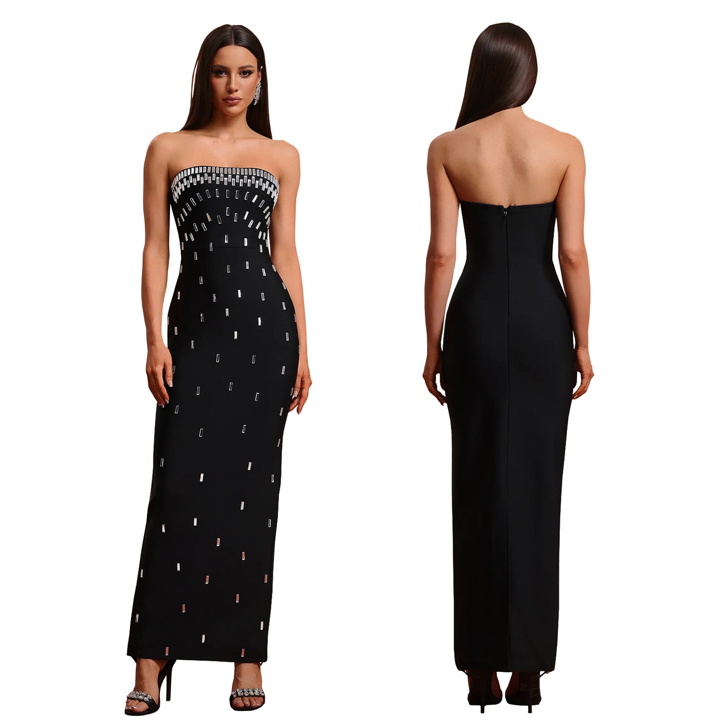 European And American Fashion Women's Wear Sexy Tube Top High-end Hot Drilling Backless Dress