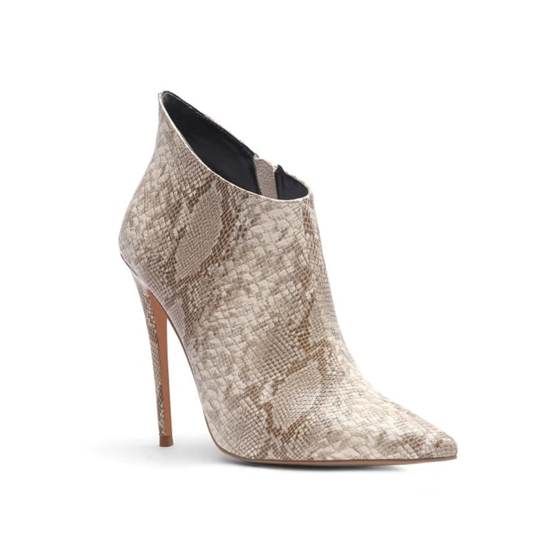 SIMLOVEYO Snakeprint PU Ankle Boots