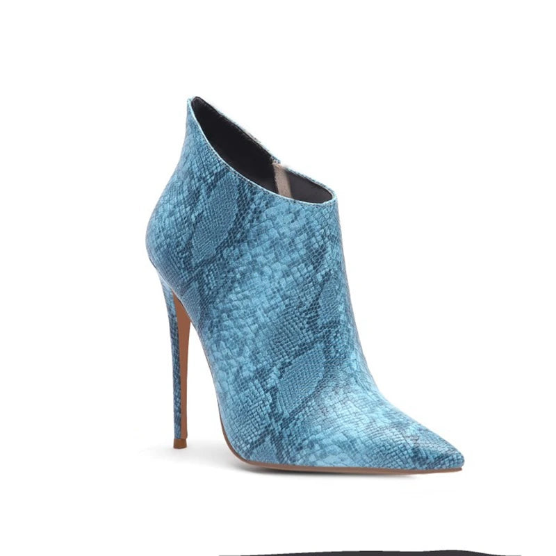 SIMLOVEYO Snakeprint PU Ankle Boots