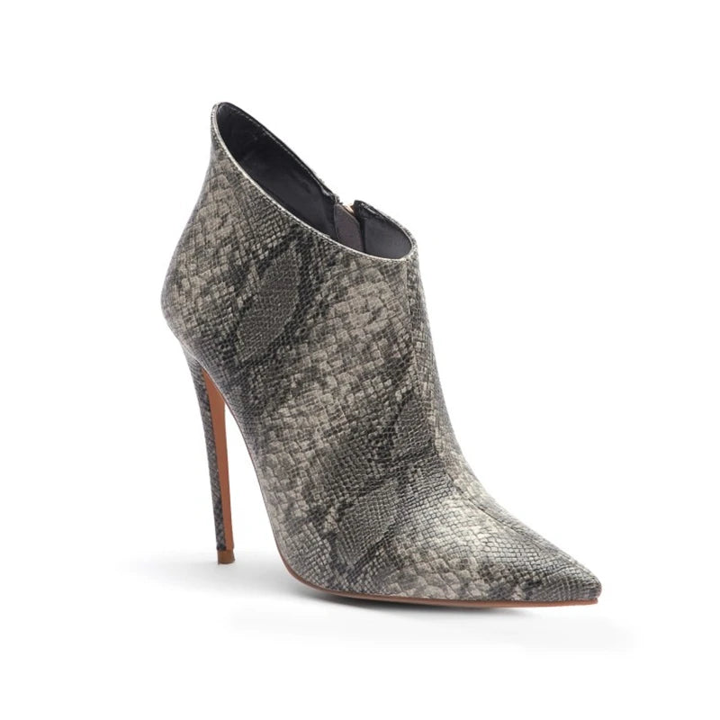 SIMLOVEYO Snakeprint PU Ankle Boots