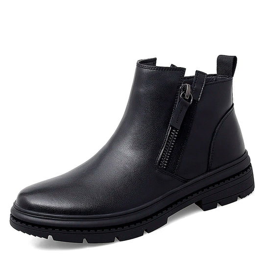Man Winter Chelsea Boots Fur Warm Male Casual Genuine Leather Shoes