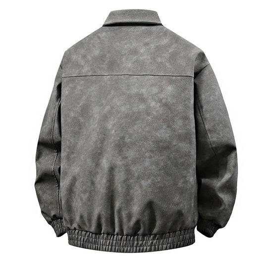 American Retro PU Leather Jacket – 3D Texture, Polo Collar Streetwear - SMARTMARTNZ