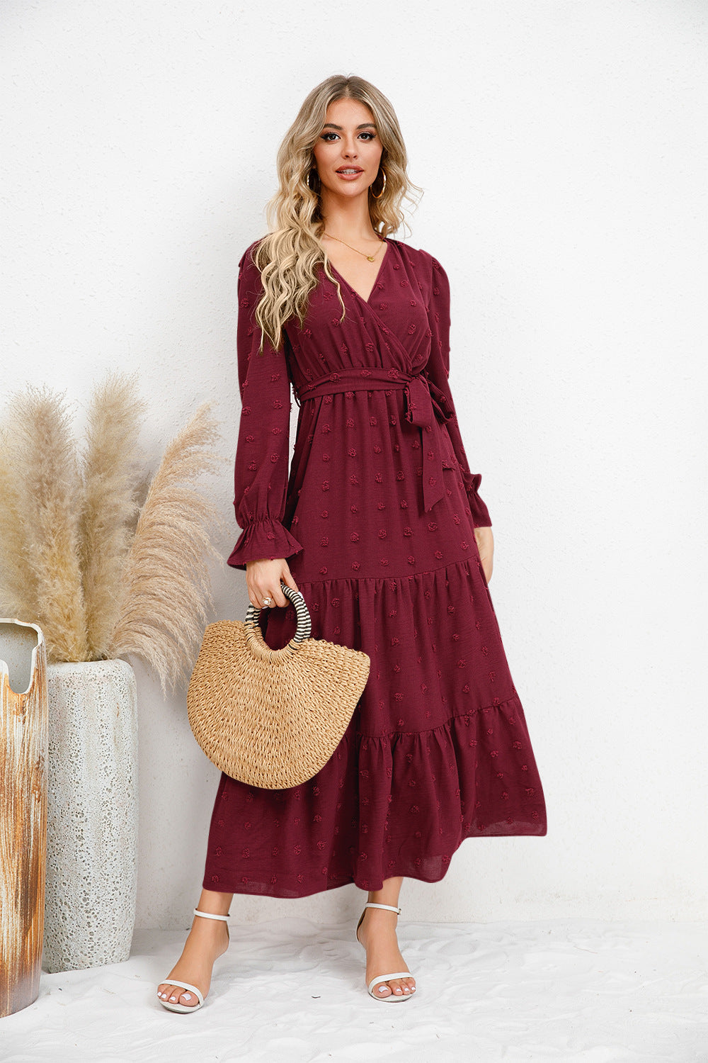 Solid Color Wide Hem Casual Dress Women's Clothing