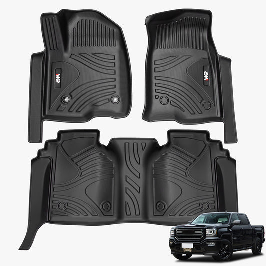 All Weather Floor Mats For Chevy Silverado GMC Sierra 1500 2019-2025, 2020-2025 SLV SRA 2500 3500 HD Crew Cab, With Rear Under-Seat Storage