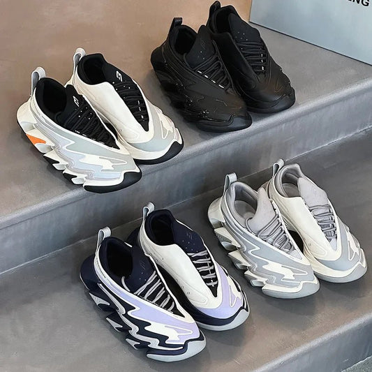 Chunky Designer Sneakers – Plus Size 45 Unisex Platform Sport Shoes | Leather & Mesh Height - Increasing Fashion Trainers - SMARTMARTNZ