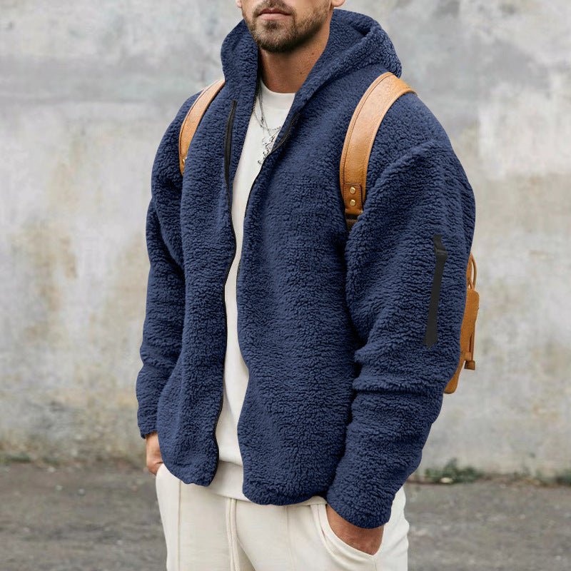 Cozy Men’s Plush Hooded Jacket – Double - Sided Fleece for Autumn/Winter - SMARTMARTNZ