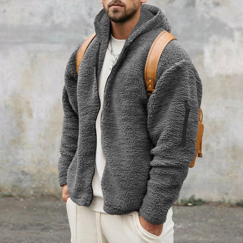 Cozy Men’s Plush Hooded Jacket – Double - Sided Fleece for Autumn/Winter - SMARTMARTNZ