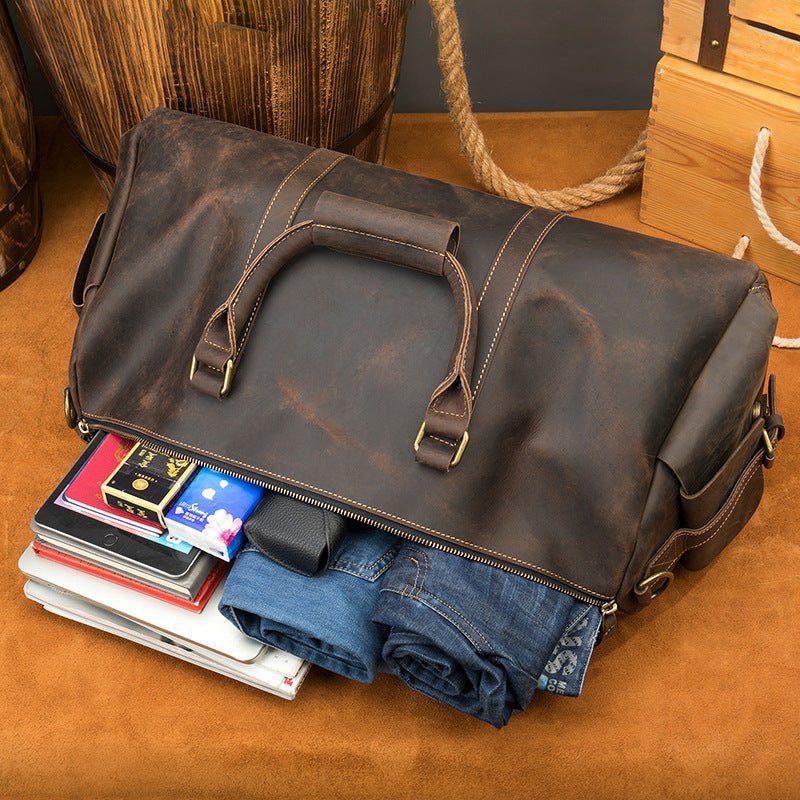 Crazy Horse Leather Travel Bag Large Capacity Storage - SMARTMARTNZ