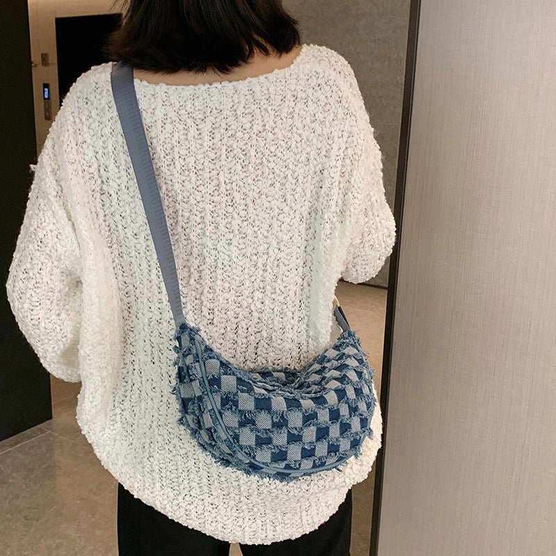 Denim Shoulder Bag | Y2K Checkered Chessboard Streetwear - SMARTMARTNZ