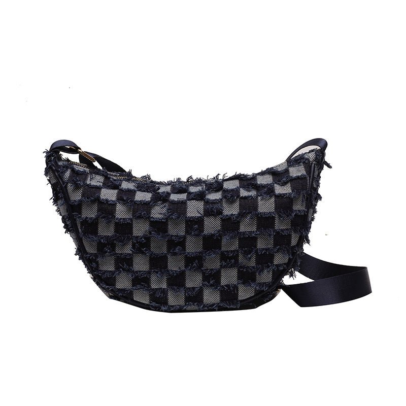 Denim Shoulder Bag | Y2K Checkered Chessboard Streetwear - SMARTMARTNZ