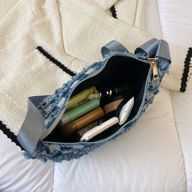 Denim Shoulder Bag | Y2K Checkered Chessboard Streetwear - SMARTMARTNZ