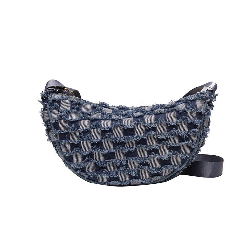 Denim Shoulder Bag | Y2K Checkered Chessboard Streetwear - SMARTMARTNZ