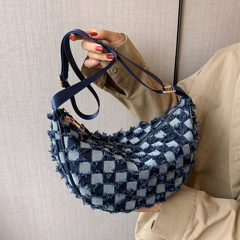 Denim Shoulder Bag | Y2K Checkered Chessboard Streetwear - SMARTMARTNZ
