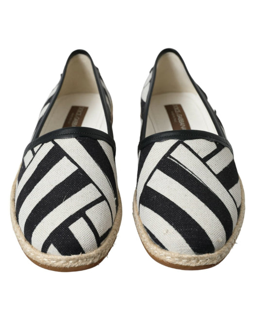 Dolce & Gabbana Beige Black Striped Canvas Espadrilles MONDELLO Shoes - SMARTMARTNZ