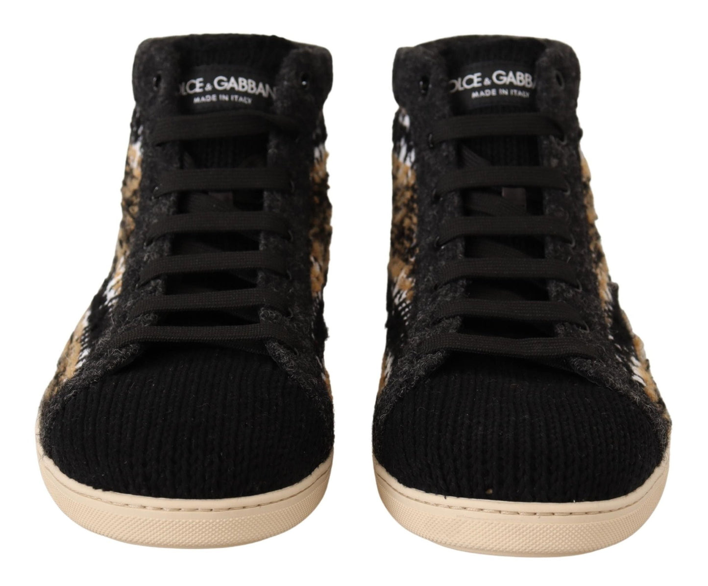 Dolce & Gabbana Beige Brown Wool Cotton High Top Sneakers - SMARTMARTNZ