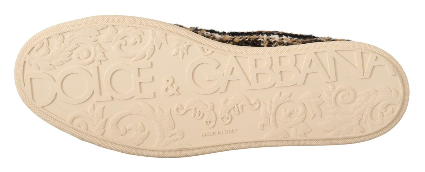 Dolce & Gabbana Beige Brown Wool Cotton High Top Sneakers - SMARTMARTNZ