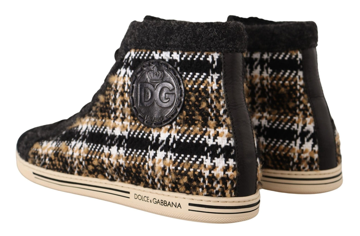 Dolce & Gabbana Beige Brown Wool Cotton High Top Sneakers - SMARTMARTNZ