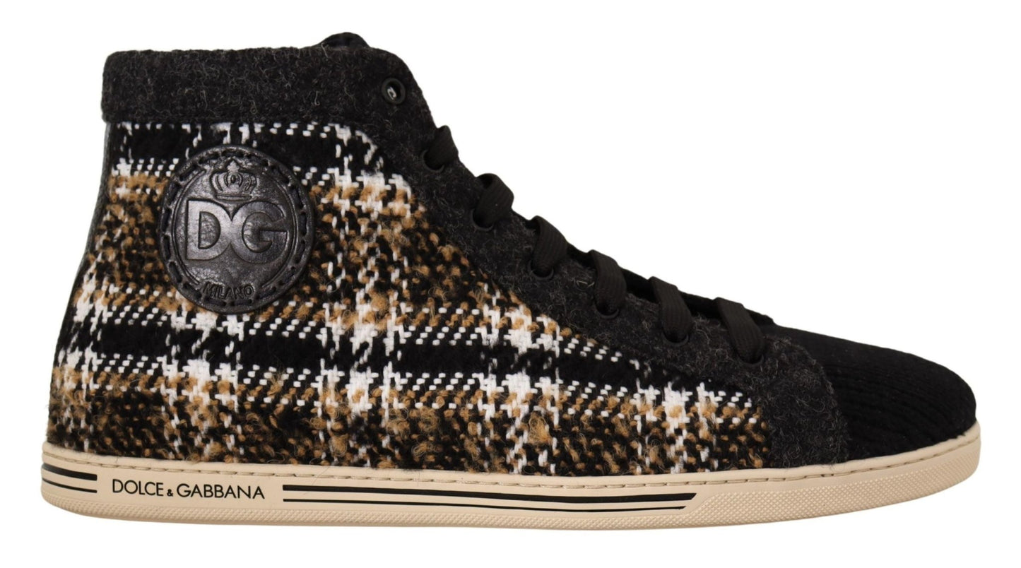 Dolce & Gabbana Beige Brown Wool Cotton High Top Sneakers - SMARTMARTNZ