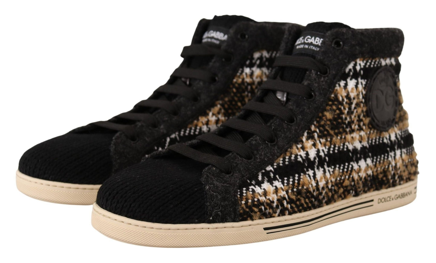 Dolce & Gabbana Beige Brown Wool Cotton High Top Sneakers - SMARTMARTNZ