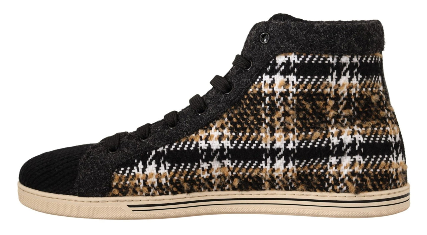 Dolce & Gabbana Beige Brown Wool Cotton High Top Sneakers - SMARTMARTNZ