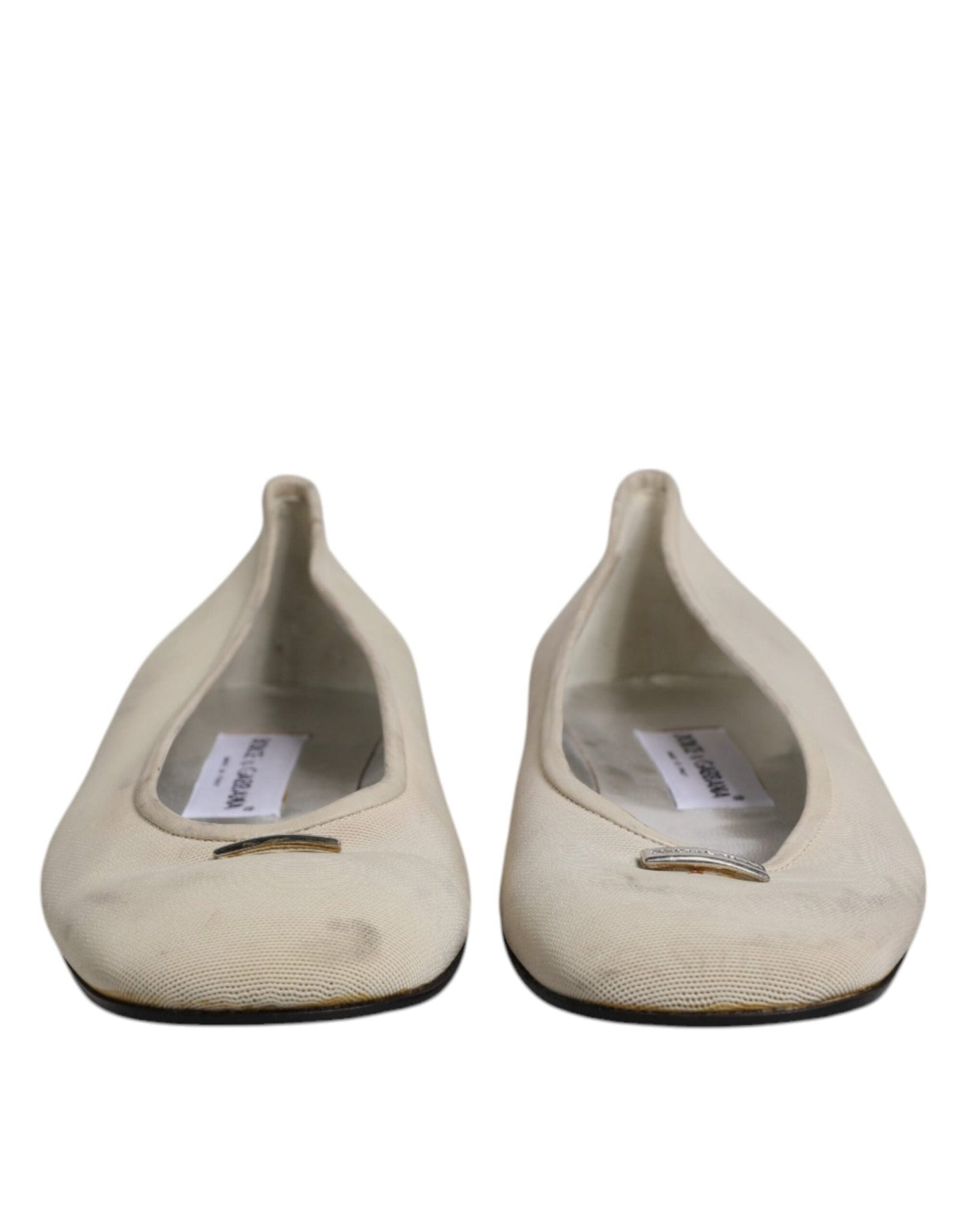 Dolce & Gabbana Beige Fabric Slip On Ballerina Flats Shoes - SMARTMARTNZ