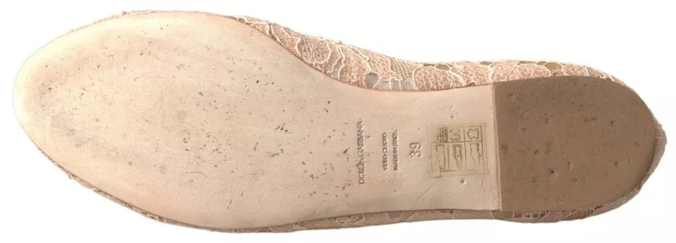 Dolce & Gabbana Beige Floral Lace Loafers Flats Shoes - SMARTMARTNZ