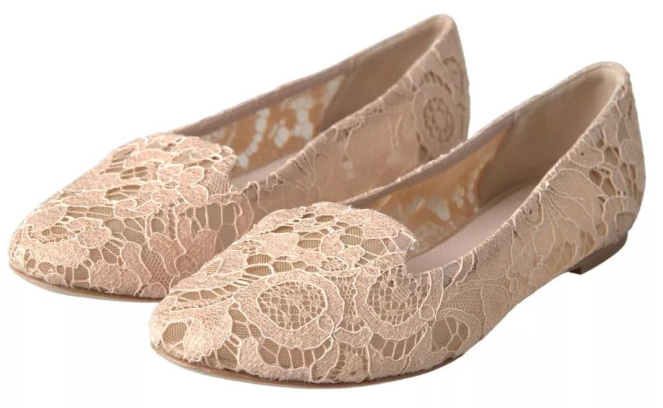 Dolce & Gabbana Beige Floral Lace Loafers Flats Shoes - SMARTMARTNZ