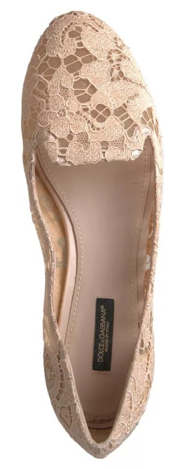 Dolce & Gabbana Beige Floral Lace Loafers Flats Shoes - SMARTMARTNZ