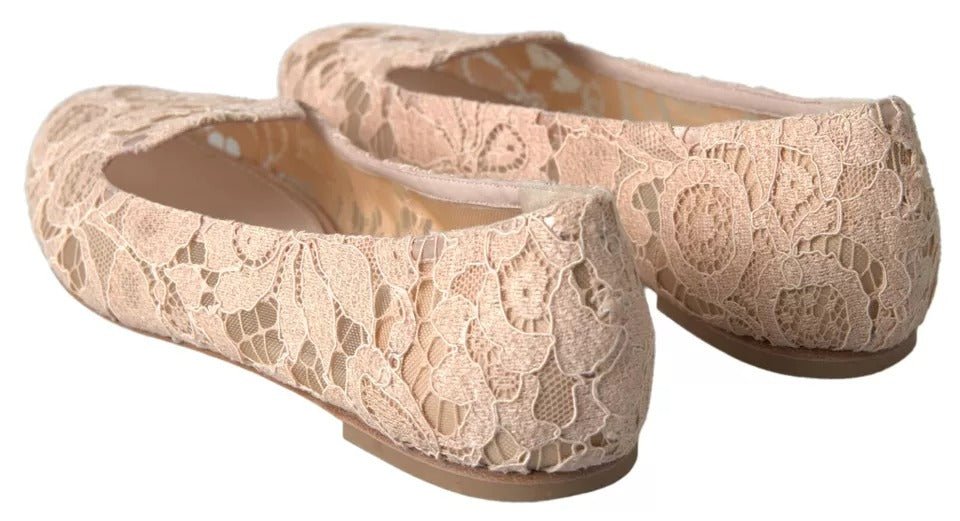 Dolce & Gabbana Beige Floral Lace Loafers Flats Shoes - SMARTMARTNZ