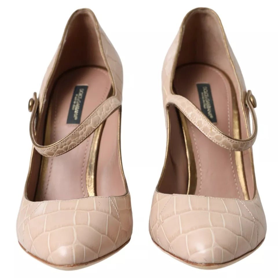 Dolce & Gabbana Beige Leather Mary Janes Embellished Shoes - SMARTMARTNZ