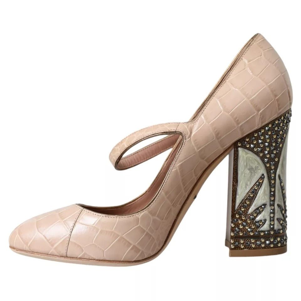 Dolce & Gabbana Beige Leather Mary Janes Embellished Shoes - SMARTMARTNZ