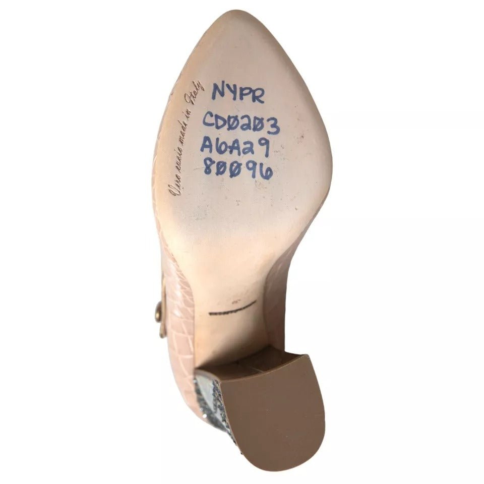 Dolce & Gabbana Beige Leather Mary Janes Embellished Shoes - SMARTMARTNZ