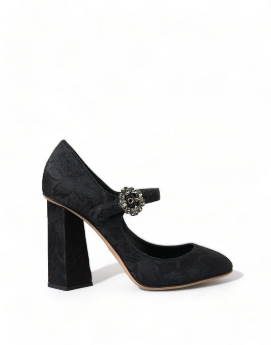 Dolce & Gabbana Black Brocade Mary Janes Heels Pumps Shoes - SMARTMARTNZ