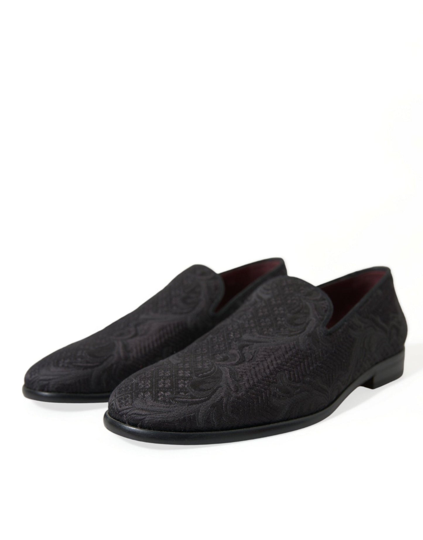 Dolce & Gabbana Black Brocade Men Slip On Loafer Dress Shoes - SMARTMARTNZ